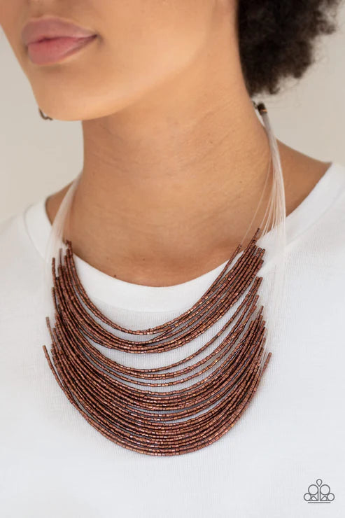 Catwalk Queen - Oversized Copper Metallic Shimmer Seed Bead Necklace N#4632