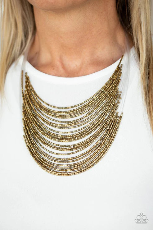 Catwalk Queen 2 - Oversized Brass Metallic Shimmer Seed Bead Necklace N#4633