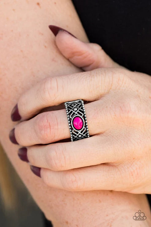 Cave Babe - Pink Textured Tribal Ring R#6436