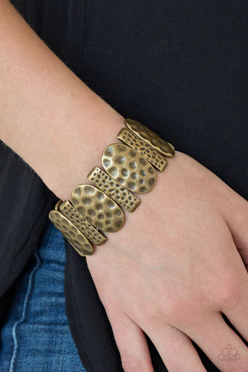 Cave Cache - Brass Round/Rectangular Hammered Tribal Bracelet B#3737
