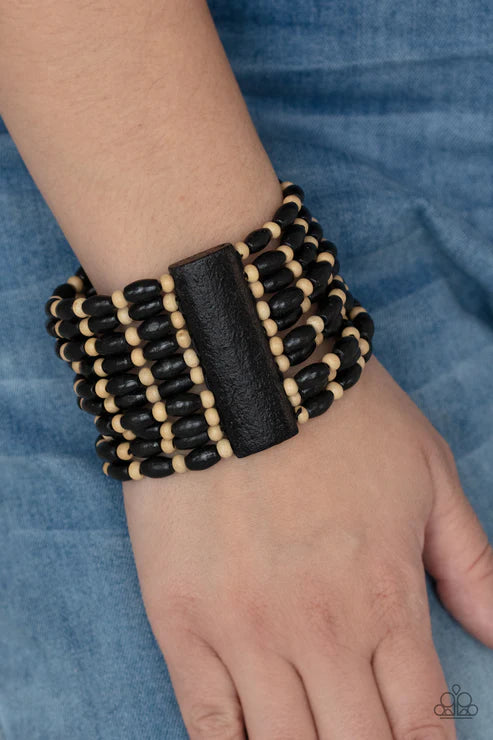 Cayman Carnival - Oversized Black/White Oval/Rectangular Beach Wood Bracelet B#4229
