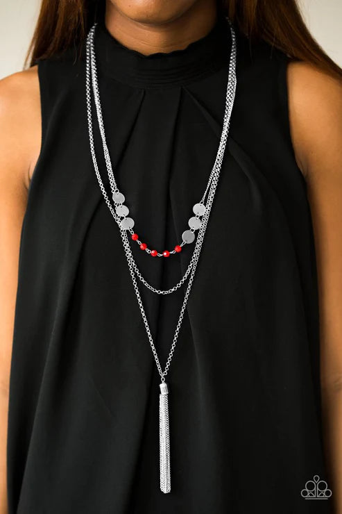 Celebration of Chic - Red Crystal Disc Tassel Necklace N#6991