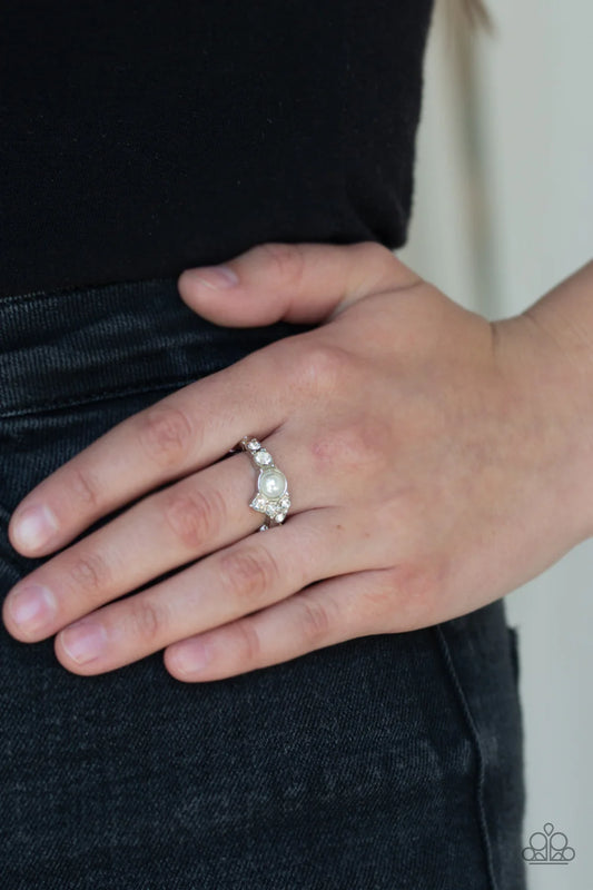 Center Stage Celebrity - White Pearl Abstract Encrusted Twist Ring R#7084