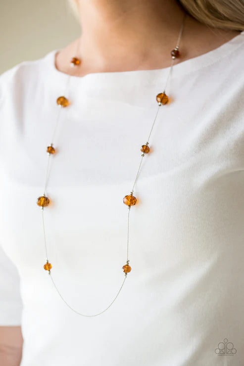Champagne On The Rocks - Oversized Brown Infused Accent Trickle Crystal Necklace N#3717