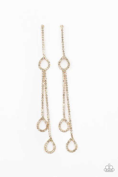 Chance of REIGN - Gold Duo Encrusted Teardrop Tassel Earrings E#6756