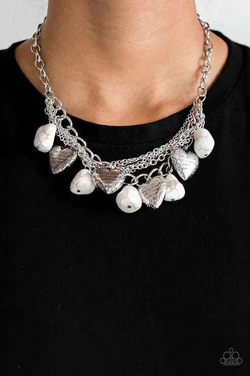 Change Of Heart - Oversized White Stone Charm "With All My Heart" "Love the Lord thy God with all your heart. Luke 10:27." Necklace N#971