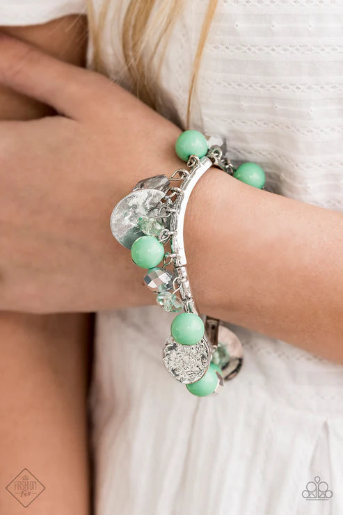 Charming Treasure - Biscay Green Textured Crystal Hammered Fringe Bracelet B#6629