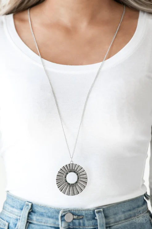 Chicly Centered - Multi Encrusted Gritty Ripped Fared Necklace N#5900