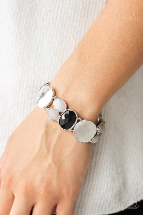 Chroma Charisma - Black/Cloudy/Paloma Faceted Mismatched Hammered Bracelet B#6484