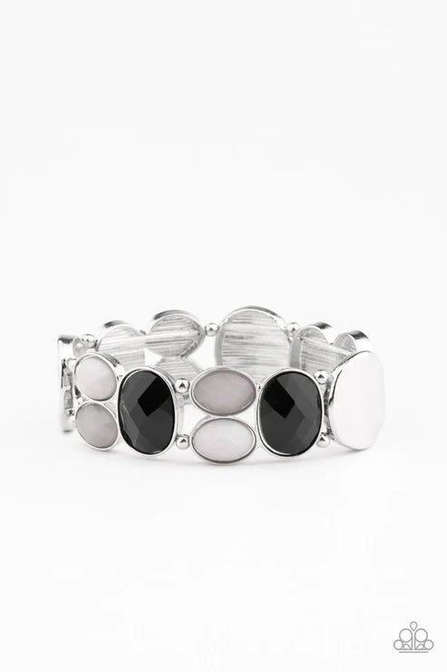 Chroma Charisma - Black/Cloudy/Paloma Faceted Mismatched Hammered Bracelet B#6484