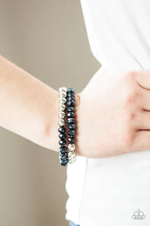 Chroma Color - Blue Dipped Metallic Shimmer Glittery Crystal-like Bead Bracelet Stack B#7421