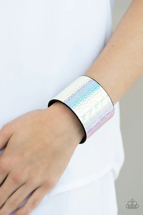 Chroma Croc - Multi Iridescent Rainbow Chrome Croc Leather Bracelet B#6751