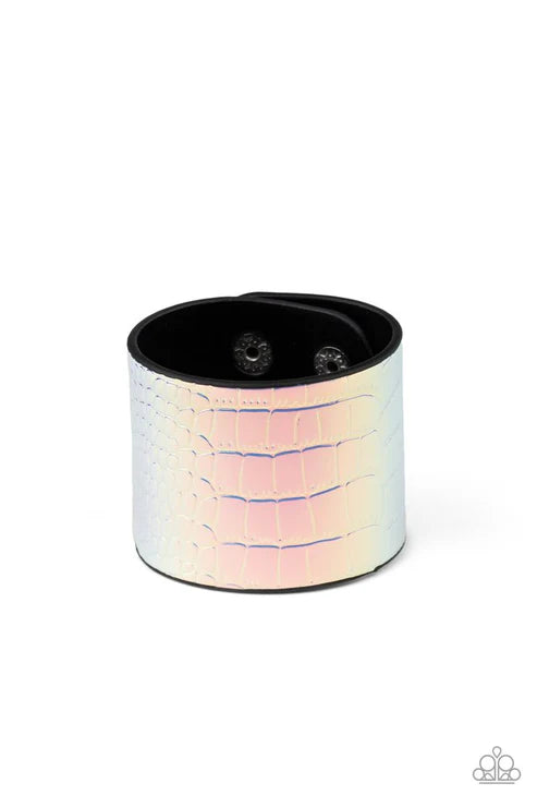 Chroma Croc - Multi Iridescent Rainbow Chrome Croc Leather Bracelet B#6751