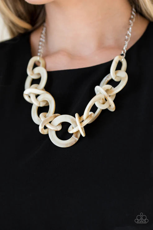 Chromatic Charm - Oversized Brown Faux Marble Connected Hoops Links Necklace N#7211