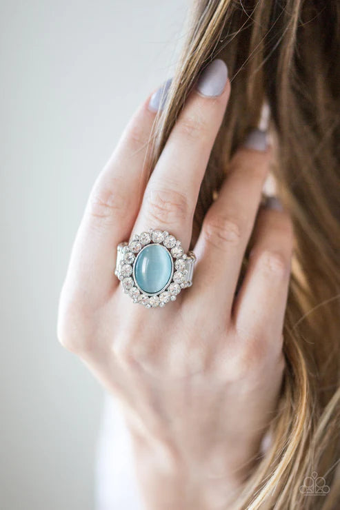 Cinderella Cinderella - Blue Cat's Eye Moonstone Encrusted Floral Spin Ring R#5608