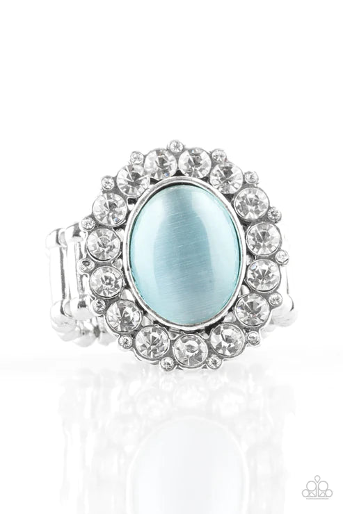 Cinderella Cinderella - Blue Cat's Eye Moonstone Encrusted Floral Spin Ring R#5608