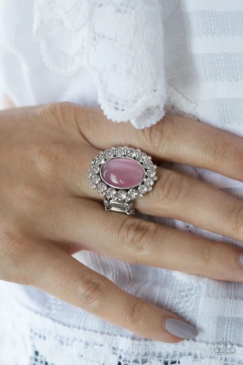 Cinderella Cinderella - Pink Cat's Eye Moonstone Encrusted Floral Spin Ring R#6226