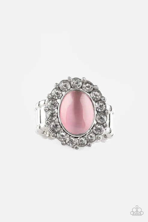 Cinderella Cinderella - Pink Cat's Eye Moonstone Encrusted Floral Spin Ring R#6226