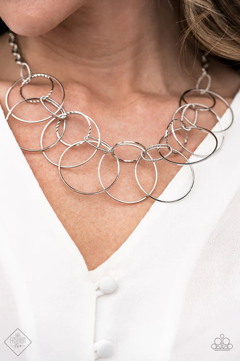 Circa de Couture - Silver Textured Link Hoop Fringe Necklace N#4546