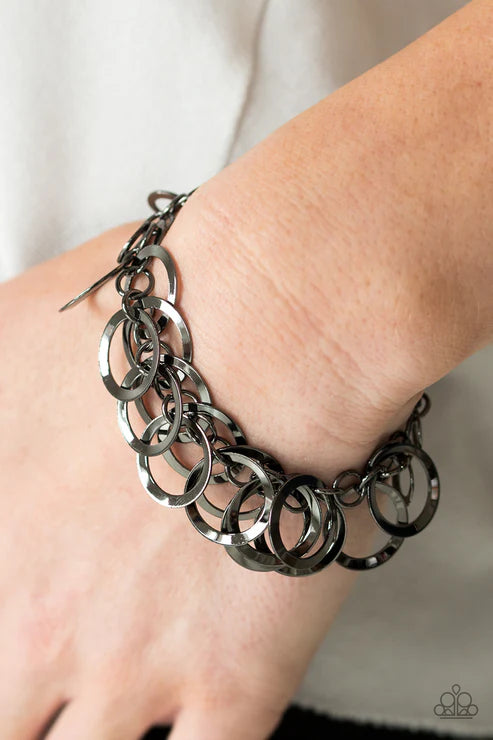 Circus Cabaret - Black/Gunmetal Circus Hoops Fringe Bracelet B#6458