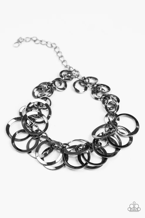 Circus Cabaret - Black/Gunmetal Circus Hoops Fringe Bracelet B#6458