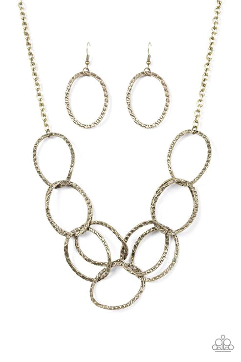 Circus Royale - Brass Asymmetrical Interlocked Hammered Shimmer Ring Necklace N#3441