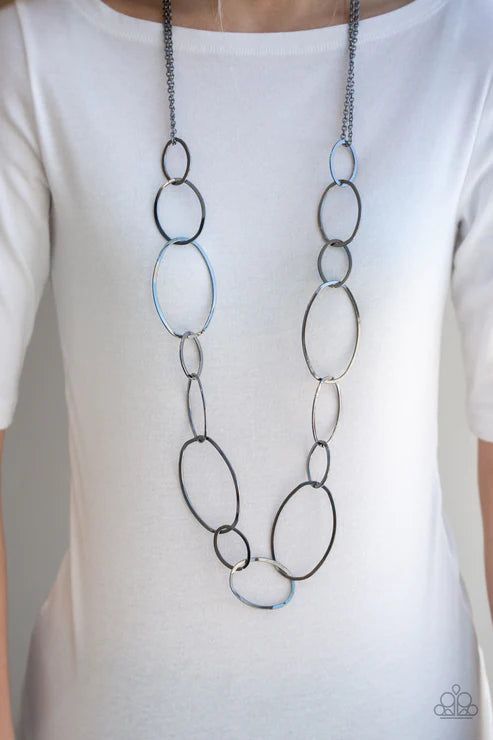 City Circuit - Oversized Black Asymmetrical Hoop Industrial Necklace N#3632