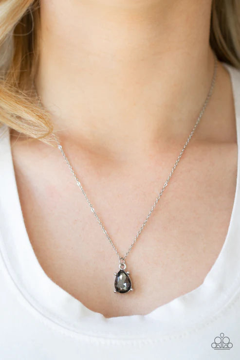 Classy Classicist - Silver Smoky Regal Teardrop Cut Necklace N#5909