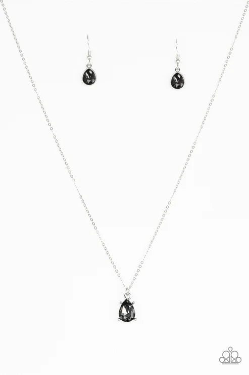 Classy Classicist - Silver Smoky Regal Teardrop Cut Necklace N#5909