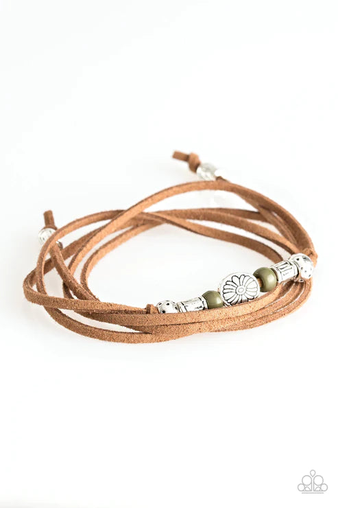 Clear A Path - Green/Silver Elongated Knotted Suede Urban Bracelet B#4789