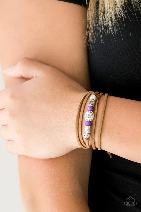 Clear A Path - Purple/Silver Elongated Knotted Suede Urban Bracelet B#4785