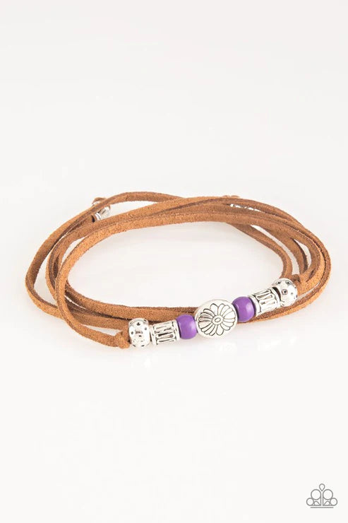 Clear A Path - Purple/Silver Elongated Knotted Suede Urban Bracelet B#4785