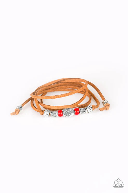 Clear A Path - Red/Silver Elongated Knotted Suede Urban Bracelet B#4787