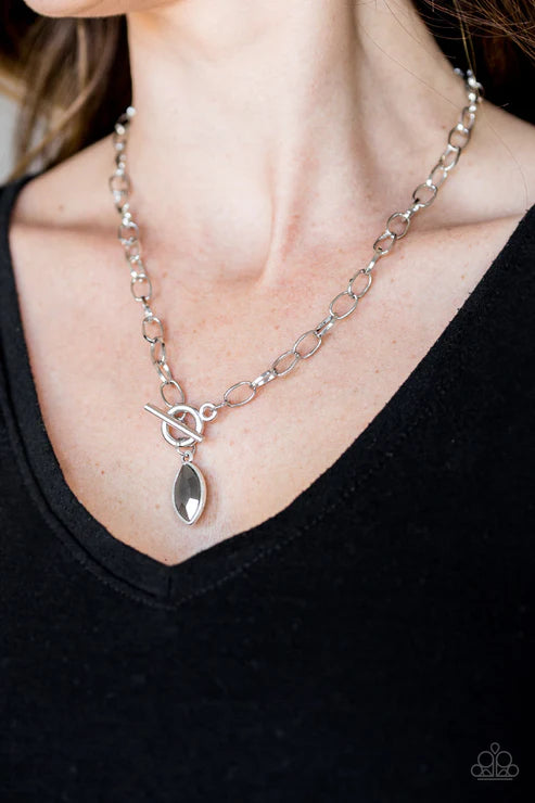 Club Sparkle - Silver/Hematite Marquise Cut Tiffany Clasp Necklace N#3106