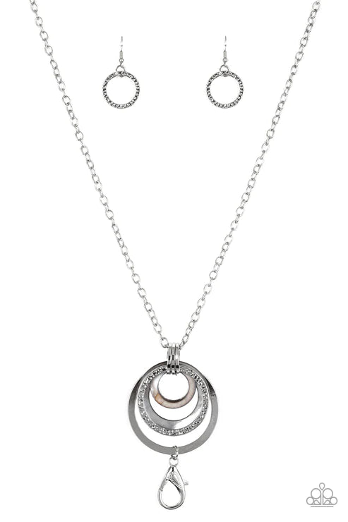 Coast Coasting - Silver Iridescent Shell Mismatched Hoop Lanyard Necklace N#3582