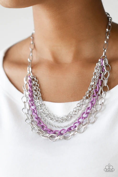 Color Bomb - Purple Mismatched Draped Chains Industrial Necklace N#3467