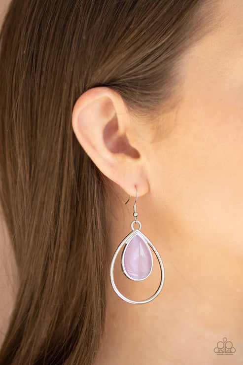 Color Me Cool - Oversized Purple Cat's Eye Moonstone Teardrop Drip Lure Earrings E#5619
