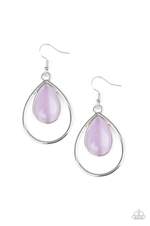 Color Me Cool - Oversized Purple Cat's Eye Moonstone Teardrop Drip Lure Earrings E#5619