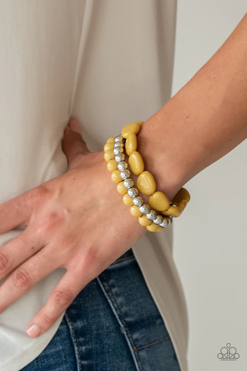 Color Venture - Oversized Yellow/Silver Imperfect Bracelet Stack B#4797