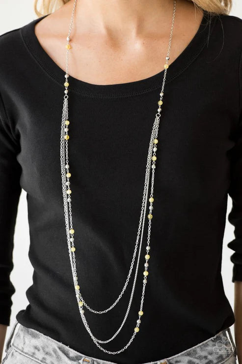 Colorful Cadence - Yellow Faceted Glassy Trickle Necklace N#7321