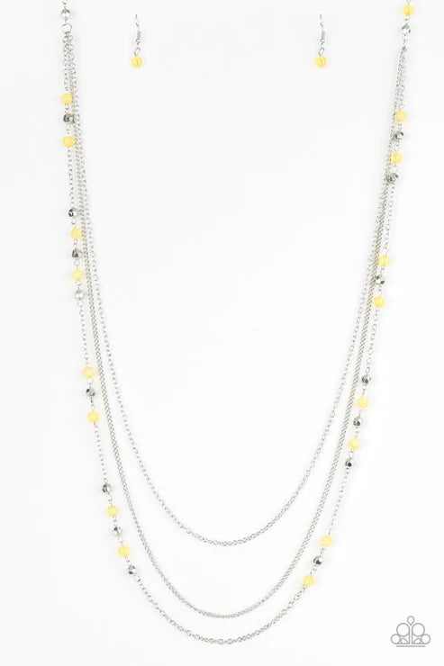 Colorful Cadence - Yellow Faceted Glassy Trickle Necklace N#7321