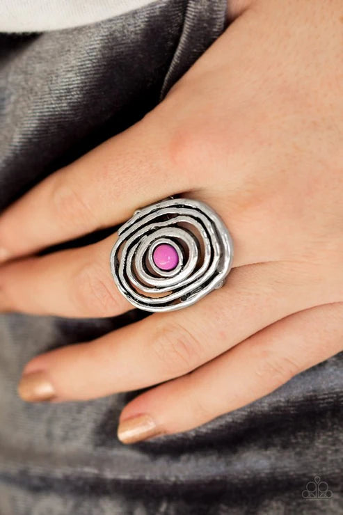 Colorfully Chaotic - Purple Hammered Ripple Ring R#6435
