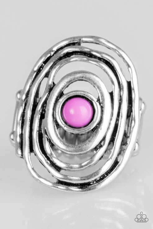 Colorfully Chaotic - Purple Hammered Ripple Ring R#6435