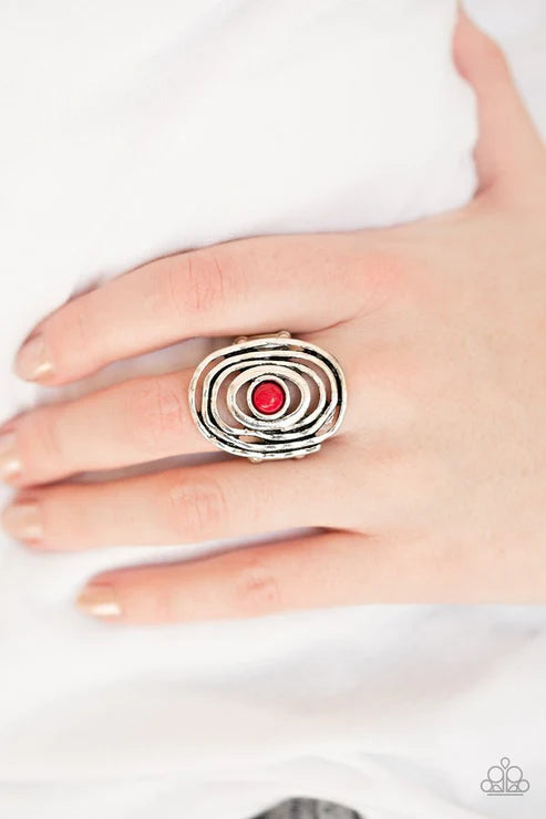 Colorfully Chaotic - Red Hammered Ripple Ring R#6433