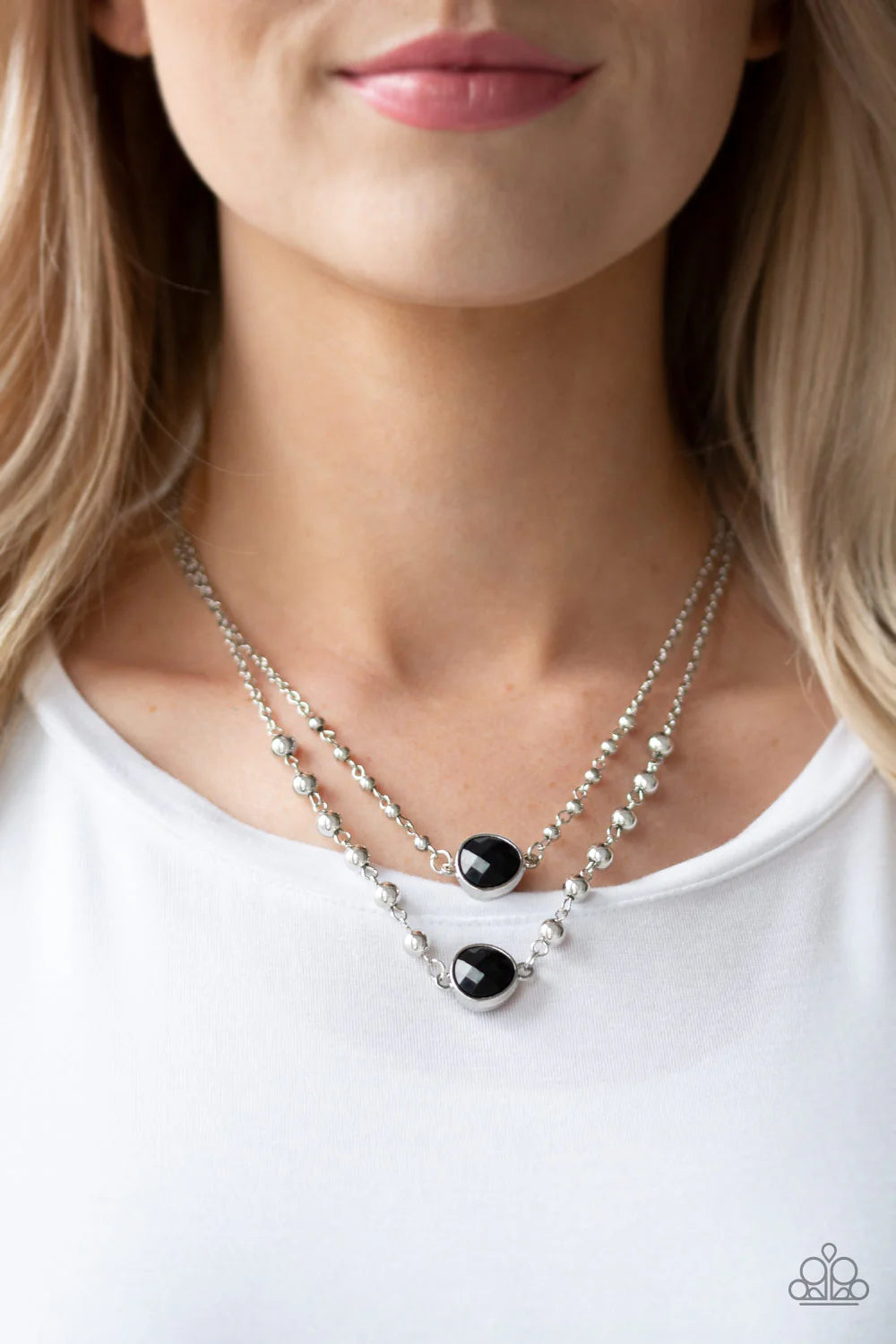 Colorfully Charming - Black Asymmetrical Dotted Faceted Teardrop Necklace N#7065