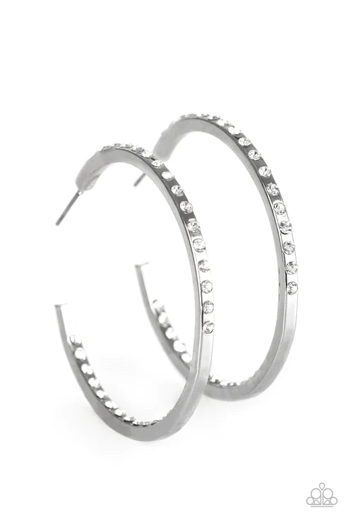 Comin Into Money - Oversized White Encrusted In/Out Hoop Earrings E#2885