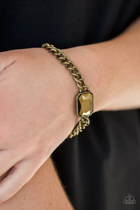 Command and CONQUEROR - Brass Aurum Encrusted Emerald Cut Bracelet B#5024