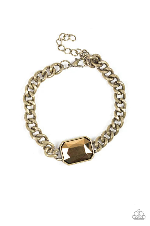 Command and CONQUEROR - Brass Aurum Encrusted Emerald Cut Bracelet B#5024