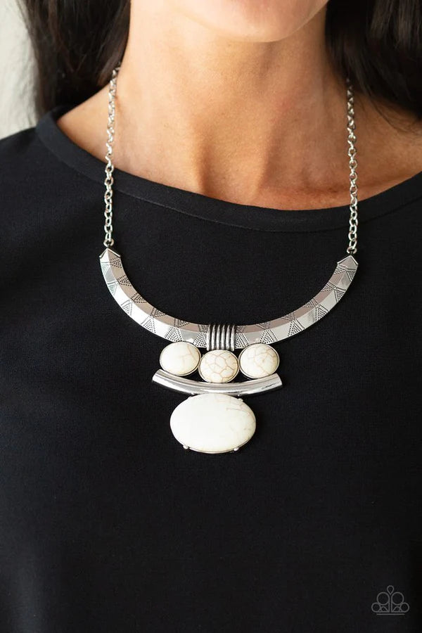 Commander In CHIEFETTE - Oversized White Mismatched Accent Tribal Stone Necklace N#7028