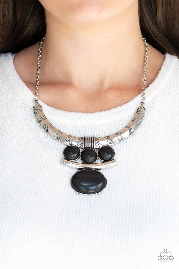 Commander In CHIEFETTE - Oversized Black Mismatched Accent Tribal Stone Necklace N#6950